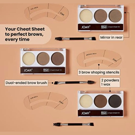 JOAH BEAUTY BROW DOWN CHEAT SHEET EYEBROW KIT, SOFT BROWN