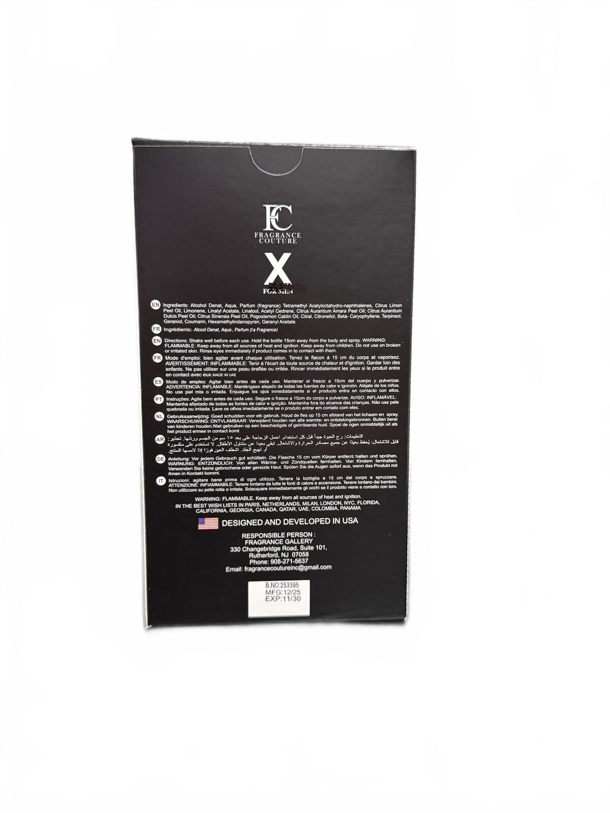 X for Men 3.4 oz EDP for Men by Fragrance Couture