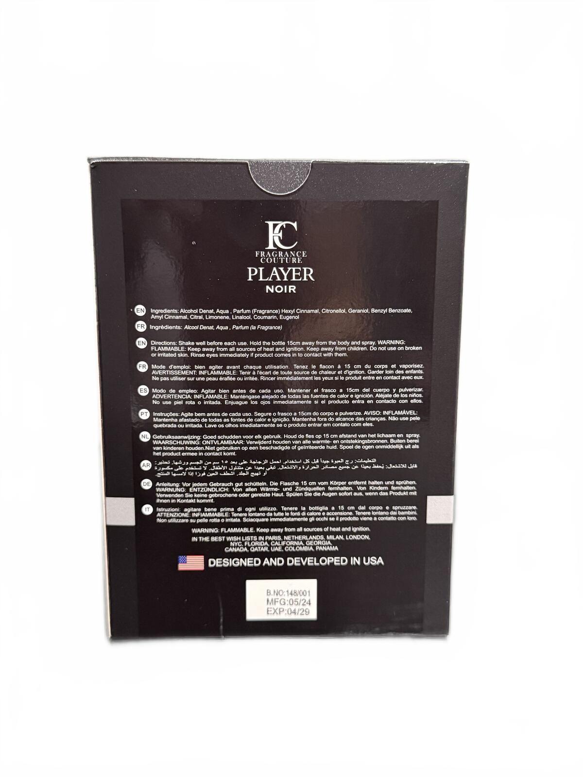 Player Noir Men 3.4 oz (100 ml) EDP – Warm Spicy Woody
